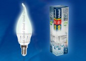 LED-CW37-6W/NW/E14/FR ALM01WH Лампа светодиодная. Форма "свеча на ветру", матовая колба. Материал корпуса алюминий. Цвет свечения белый. Серия Merli. Упаковка пластик