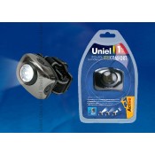 Фонарь Uniel серии Стандарт «Bright eyes — comfort» (налобный фонарь), алюминиевый корпус, 1 LED, упаковка — кламшелл, 3хААА н/к