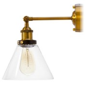Светильник бра в стиле лофт E27, плафон прозрачное стекло, золотая бронза, Sun Lumen