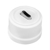 Ретро выключатель перекрестный, пластик, белый, кнопка серебро, серия Лизетта металл, Bironi