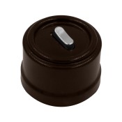 Ретро выключатель перекрестный, пластик, коричневый, кнопка серебро, серия Лизетта металл, Bironi