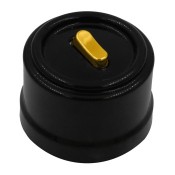 Ретро выключатель перекрестный, пластик, черный, кнопка золото, серия Лизетта металл, Bironi