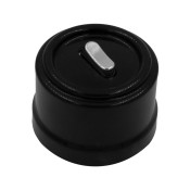 Ретро выключатель перекрестный, пластик, черный, кнопка серебро, серия Лизетта металл, Bironi