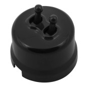 Ретро тумблерный выключатель двухклавишный, пластик, черный, серия Лизетта, Bironi