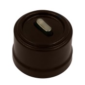 Ретро выключатель перекрестный, пластик, коричневый, кнопка бронза, серия Лизетта металл, Bironi