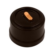 Ретро выключатель перекрестный, пластик, коричневый, кнопка медь, серия Лизетта металл, Bironi