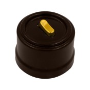 Ретро выключатель перекрестный, пластик, коричневый, кнопка золото, серия Лизетта металл, Bironi