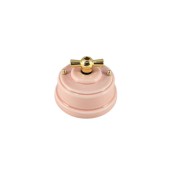 Выключатель поворотный двухклавишный, фарфор, rosa (розовый), ручка золото, Leanza