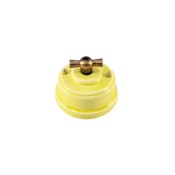 Выключатель (переключатель) поворотный одноклавишный (проходной), фарфор, giallo (желтый), ручка бронза, Leanza